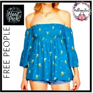 New Free People Lana Off the Shoulder Tunic In Ocean Blue Size Medium Host P